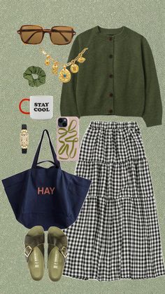 Outfits On Shein, Plaid Long Skirt, Fairycore Dark, 일본 패션, Looks Street Style, Green Cardigan, Dark Academia Aesthetic, Academia Aesthetic, Pinterest Outfits