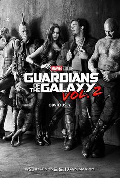 the poster for the upcoming movie, guardianss of the galaxy vol 2 is shown in black and white