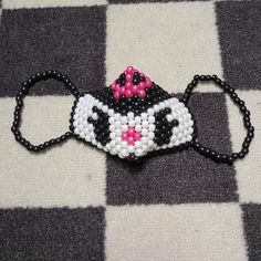 Super Cute Kuromi Kandi Mask! On The Smaller Side For A Kandi Mask But Still Fits An Adult Stretchy Ear Bands Kuromi Kandi, Kandi Mask, Cute Kuromi, Pink Tourmaline Crystal, Kandi Ideas, Jade Crystal, Purple Bag, Silver Logo, Tourmaline Crystal