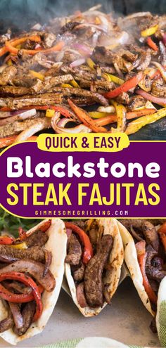 These Blackstone Steak Fajitas are an easy beef recipe for dinner bursting with flavor from fajita-seasoned steak, peppers, and onions! Add this delicious and healthy dish to your best dinner recipes! Steak Peppers And Onions, Blackstone Steak, Best Steak Fajitas, Beef Fajita Recipe, Steak Peppers, Seasoned Steak, Easy Steak Fajitas, Fajita Seasoning Recipe, Steak Fajita Recipe