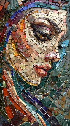 a woman's face made out of mosaic tiles