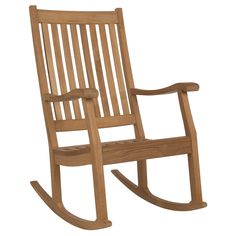 a wooden rocking chair on a white background