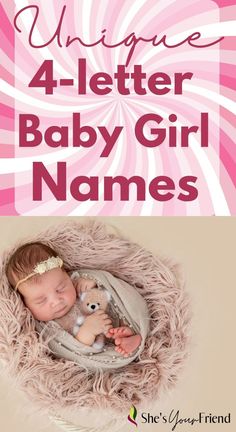 a baby girl with text overlay that reads unique 4 letter baby girl names 4 Letter Girl Names, List Of Girls Names, Baby Laundry Detergent, Baby Laundry, Names Baby