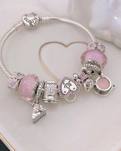 Girly Bracelets, Silver Theme, Bracelet Pandora, Wrist Jewelry, Jewelry Accessories Ideas, Pink And Silver