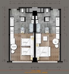 an apartment floor plan with two beds and one bath in the middle, on top of a