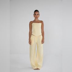 Cute Effortlessly Stylish And Comfortable Lemon Colored Medium Linen Pant. These Pants Are Low Rise, They Dress Perfect For Summer, Are Light And Style Nicely. These Pants Are Floor Length And Have A Relaxed Fit. Still Has Tag, Hasn’t Been Worn. Perfect Condition. Yellow Linen Pants, Linen Pant, Yellow Pants, Linen Pants, Dream Closet, Floor Length, Low Rise, Pant Jumpsuit, Wide Leg