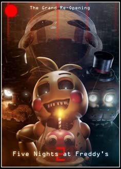 five nights at ready's poster with an evil bunny holding a lit candle in front of it