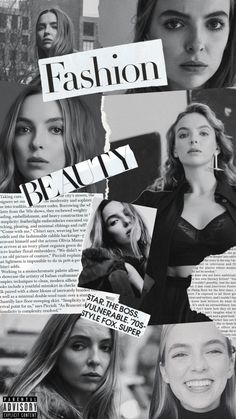 a collage of photos with the words fashion on it and images of women in black and white