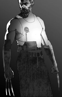 a drawing of a man holding a knife and wearing a shirt with palm trees on it