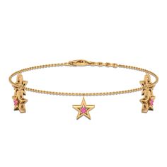 Product Details Celebrate the celestial charm of our Star Chain Charm Bracelet. Its charming star-shaped pendant is adorned with sparkling Pink Sapphires, adding a touch of heavenly enchantment to your wrist. This bracelet exudes understated grace and features a secure, adjustable lobster clasp for convenience. Whether worn alone or layered with other bracelet, the Pink Sapphire Bracelet is a brilliant accessory that shines brightly in any ensemble. Product Information SKU SHP-BRACELET0621104747 Pink Adjustable Charm Bracelet, Luxury Rose Gold Jewelry With Star Charm, Gold Star Charm Bracelet, Cheap Pink Star-shaped Bracelet, Playful Pink Jewelry With Star Charm, Star Charm Bracelet, Chain Charm Bracelet, Star Chain, Yellow Gold Bracelet