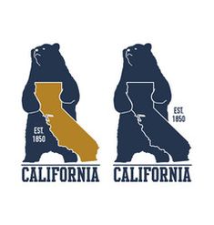 the state of california and california with bear silhouettes in blue, yellow and white