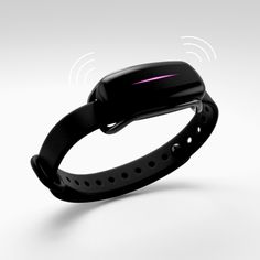 an image of a smart watch that is connected to a wristband with pink lines on it