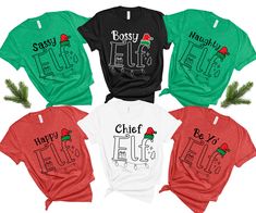 Funny elf puns for the whole family, work group or friends. Choose from your elf from the drop down menu to make your own Custom elf shirt. These funny Christmas shirts make fantastic Holiday pajama shirts or Christmas family reunion shirts. They are unisex, soft and comfy.  STYLE GUIDE *Bella Canvas 3001 crewneck shirt *Unisex fit *Soft, light & comfortable   MATERIAL *100% cotton *Heather colors cotton/polyester blend - see listing photos for more details 👉 SIZE GUIDE You can find the size guide in the listing photos including measurements. Please check these before purchase and if in doubt, compare to one of your own comfortable fitting garments so you can be sure to order the correct size. If you are unsure as to what size to order then please get in touch to discuss your requirements Elf Shirts Vinyl, Christmas Shirts Elf, Elf Shirts, Elf Family, Family Reunion Shirts, Elf Shirt, Reunion Shirts, Group Shirts, Holiday Pajamas