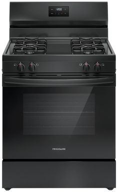 a black stove top oven with two burners