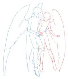 an image of two people standing next to each other with wings on their back and arms around them