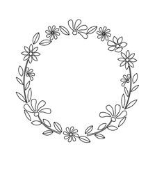 a black and white drawing of a flower wreath