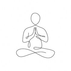 a line drawing of a person sitting in the middle of a yoga pose with their hands together