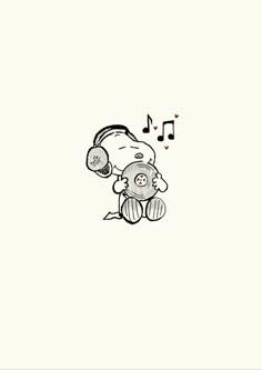 a drawing of a teddy bear with headphones and music notes above it's ear