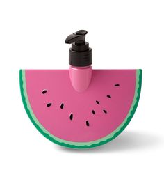 a soap dispenser with a slice of watermelon on the front