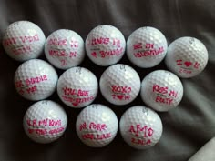 nine white golf balls with pink ink on them that say, you are my valentine's day