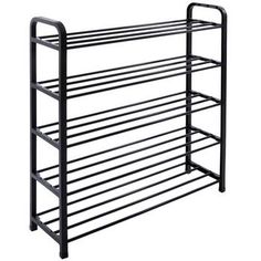 a metal rack with four shelves on each side