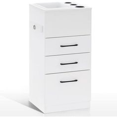 a white filing cabinet with three drawers on the bottom and one drawer in the middle