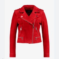 New Without Tags. Red Suede Jacket With Silver Zipper Red Suede Jacket, Rider Jacket, Red Motorcycle, Suede Biker Jacket, Suede Biker, Suede Leather Jacket, Suede Moto Jacket, Maroon Leather, Brown Leather Jacket