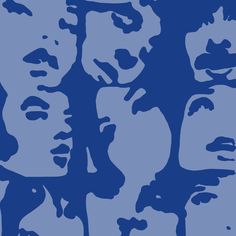 a blue and white image of people's faces