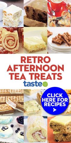 the cover of retro afternoon tea treats, with images of pastries and desserts