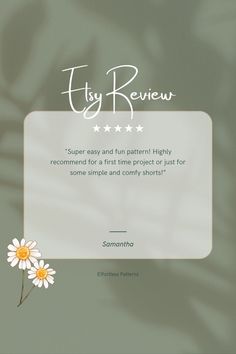 a white daisy sitting on top of a green background with the words fly review written below it