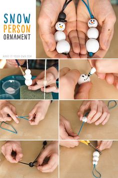 how to make snowman ornaments with beads and string