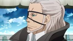 an anime character with white hair and glasses