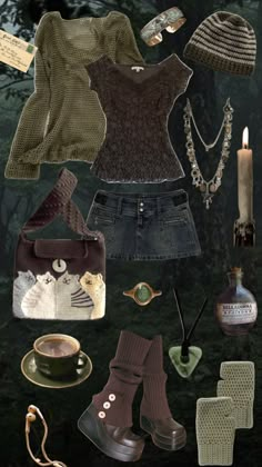 #outfitinspo #vintage #outfit Crowcore Outfit, Witchcore Fashion, Cottagecore Fits, Ugly Clothes, Grunge Witch, Outfit Shuffles, Mode Hippie, Mood Clothes, Nice Fashion