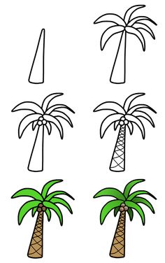 four palm trees with different shapes and sizes