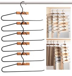 several pictures of clothes hangers with clips attached to them