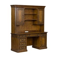 a wooden desk with drawers and cupboards