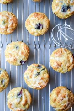 blueberry muffins cooling on a wire rack