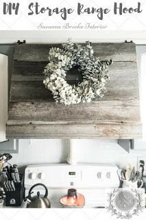 an old wooden box with a wreath hanging on it's side and the words, my strange range hood above it