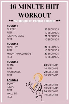 a workout plan for women with the text, 16 minute hit work out from home