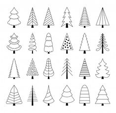 different types of trees in black and white