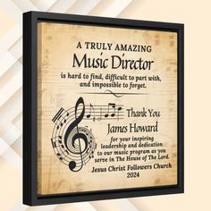 a framed poster with music notes on it