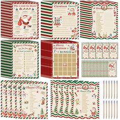 christmas themed printables with santa's sleigh and candy canes