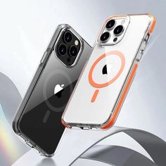 two iphones with an orange ring on them