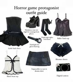 Female Horror Protagonist Style, How To Dress Like A Horror Protagonist, Super Hero Inspired Outfits, Zombie Inspired Outfits, Horror Protagonist Outfit Aesthetic, Horror Game Protagonist Fashion, Video Game Protagonist Outfits, Fatal Frame Outfits Ideas, Female Horror Protagonist Outfits