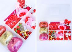 valentine's day treats are arranged in plastic containers