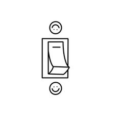 a black and white drawing of a light switch with a sheet of paper hanging from it's side