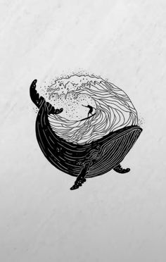 a drawing of a whale swimming in the ocean