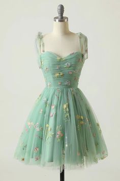 Zapaka Women Green Short Homecoming Dress A-Line Sleeveless Prom Dress With Embroidery – ZAPAKA Short Princess Dress, Mint Green Prom Dress, Dress With Embroidery, Spaghetti Strap Prom Dress, Floral Halter Dress, Graduation Dresses, Short Party Dress, Elegant Party Dresses, Party Kleidung