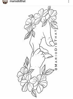 a drawing of a hand reaching for flowers on a branch with the words, i love you