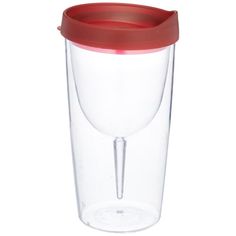 a plastic cup with a red lid